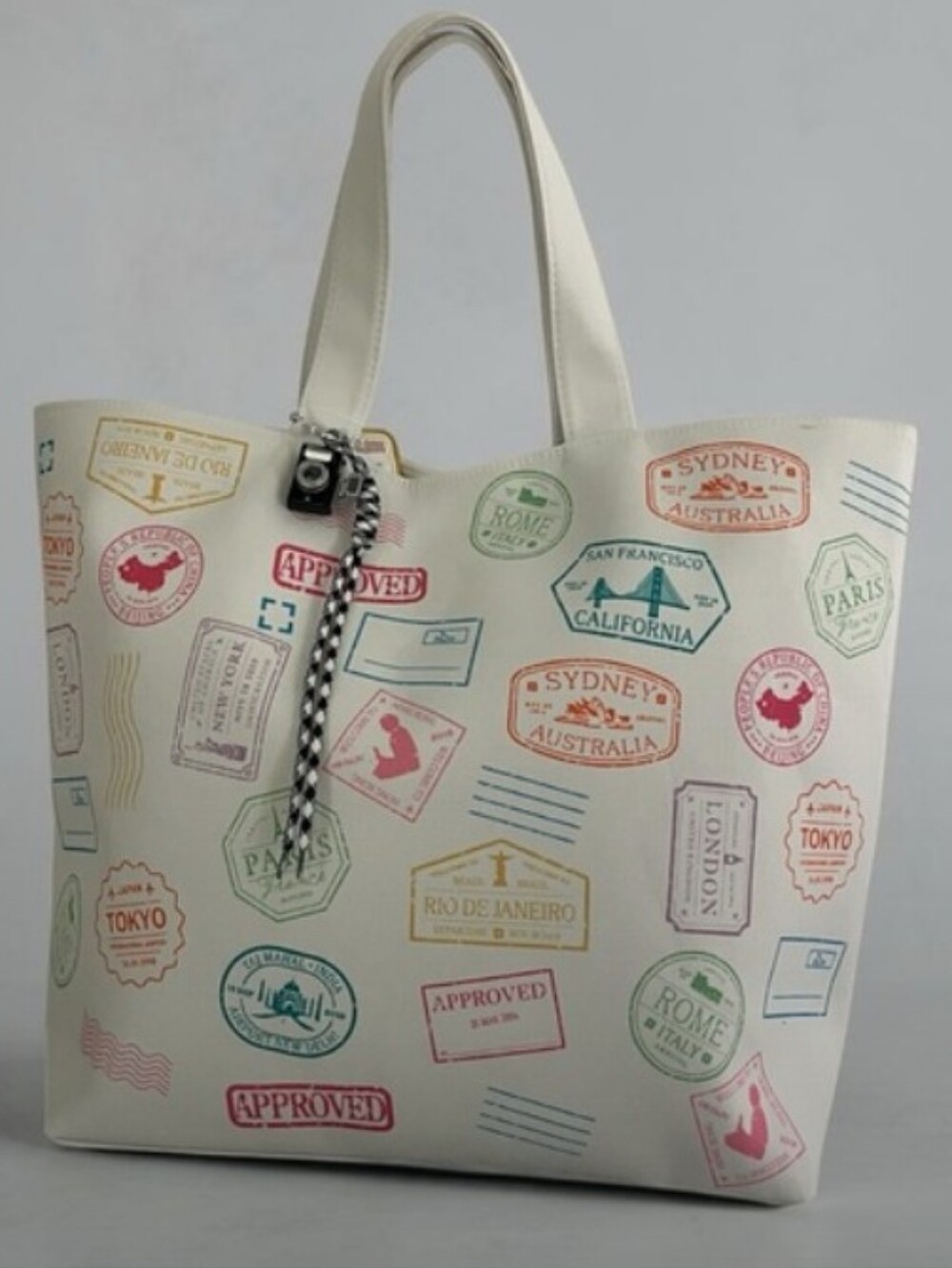 Travel Passport Stamp Print Canvas Tote Bag & Camera Bag Charm 📸 - Picture 5 of 5